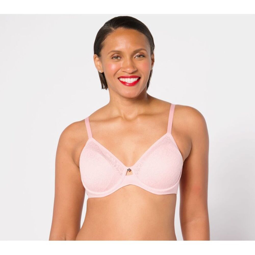 Breezies Women's Bra Sz 44D Lace Elegance Unlined Underwire Support Pink A647774